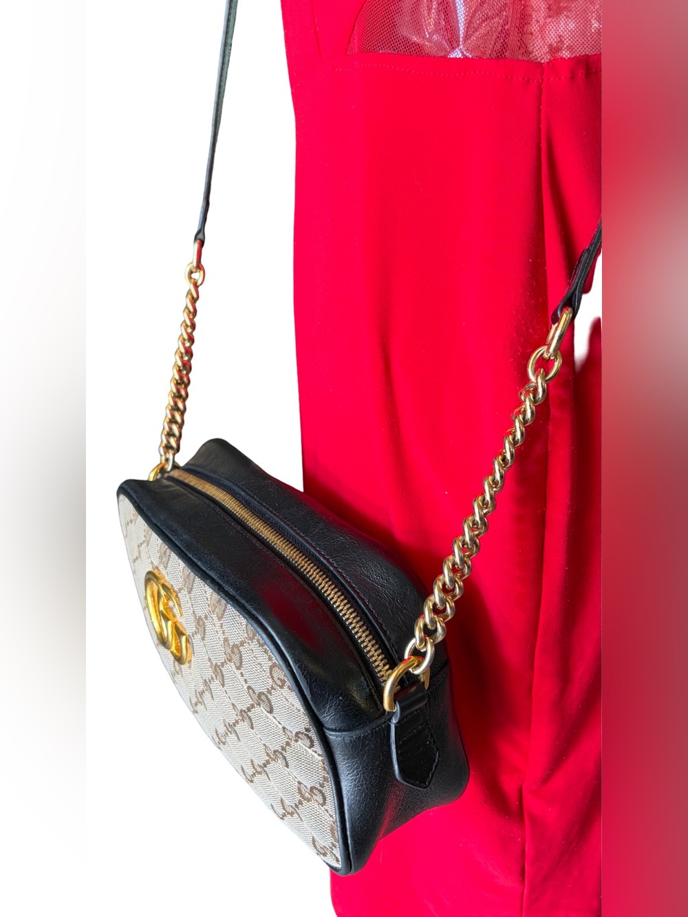 Gucci Marmont Quilted Small Shoulder Crossbody Camara Bag Canvas Black Leather - Picture 11 of 16